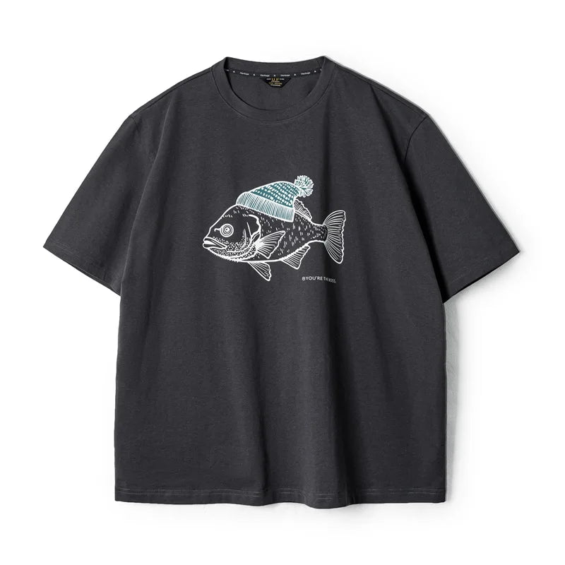 Deep-Sea Fish Printed T-shirt for Men Cotton O-Neck Short Sleeve T Shirts Creative Animal Pattern Tees Summer Casual Tops