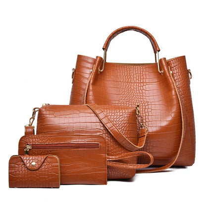 Women's Handbag 4-piece Set Women's Shoulder Bag Fashion Purse Vintage Leather Bag Large Capacity Handbag Inclined Shoulder Bag