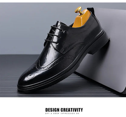 2026 Spring Autumn New Brogue Shoes for Men Solid Color Leather Dress Shoes Male Fashion Business Casual Wedding Shoe Man
