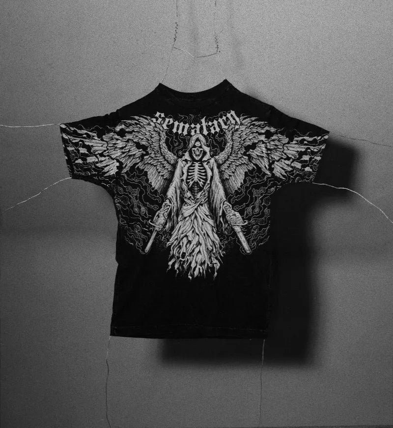 Y2K Gothic T Shirt Haunted Mound Ghost Skull Pattern Streetwear Men Women Harajuku Hip Hop Vintage Unisex Cotton Short Sleeve