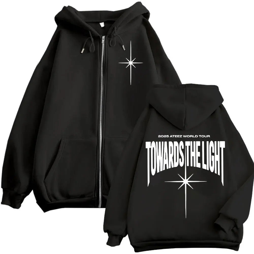 Kpop ATEEZ "FlX ON" Merch Zipper Hoodie Men Women High Quality Fashion Zip Up Jacket Coat Autumn Winter Casual Loose Sweatshirts