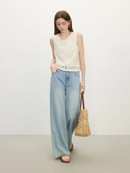 Braided Loose Sleeveless Fashion Vest Beige Top For Women 2025 Summer New Arrival Holiday Season Versatile Tops 25FS12337