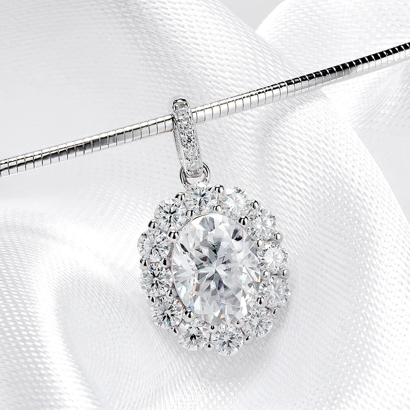 Oval Cut 7*9MM Flowers Full Moissanite Necklace Pendant for Women Lab Diamond 1.5mm Chain Pure 925 Silver Fine Jewelry