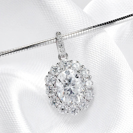 Oval Cut 7*9MM Flowers Full Moissanite Necklace Pendant for Women Lab Diamond 1.5mm Chain Pure 925 Silver Fine Jewelry