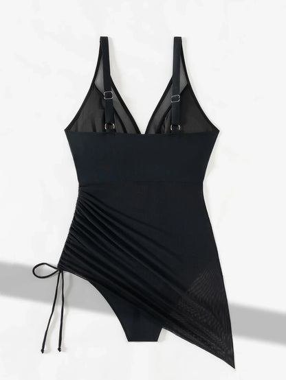2025 Solid Mesh Patchwork Swimwear Women Sexy Push Up One Piece Swimsuit Monokini Lady Brazilian Beach Bathing Suit