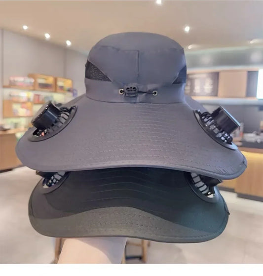 Large Size Quick Dry Bucket Hat with Solar Powered Fan USB Charging Sun Hat for Men Outdoor Hiking Camping Fishing Cooling Wear