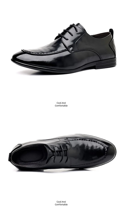 Spring Autumn New Pointed Toe Leather Shoes Men Fashion Business Casual Shoe Male Lace Designer Solid Color Wedding Shoes Man