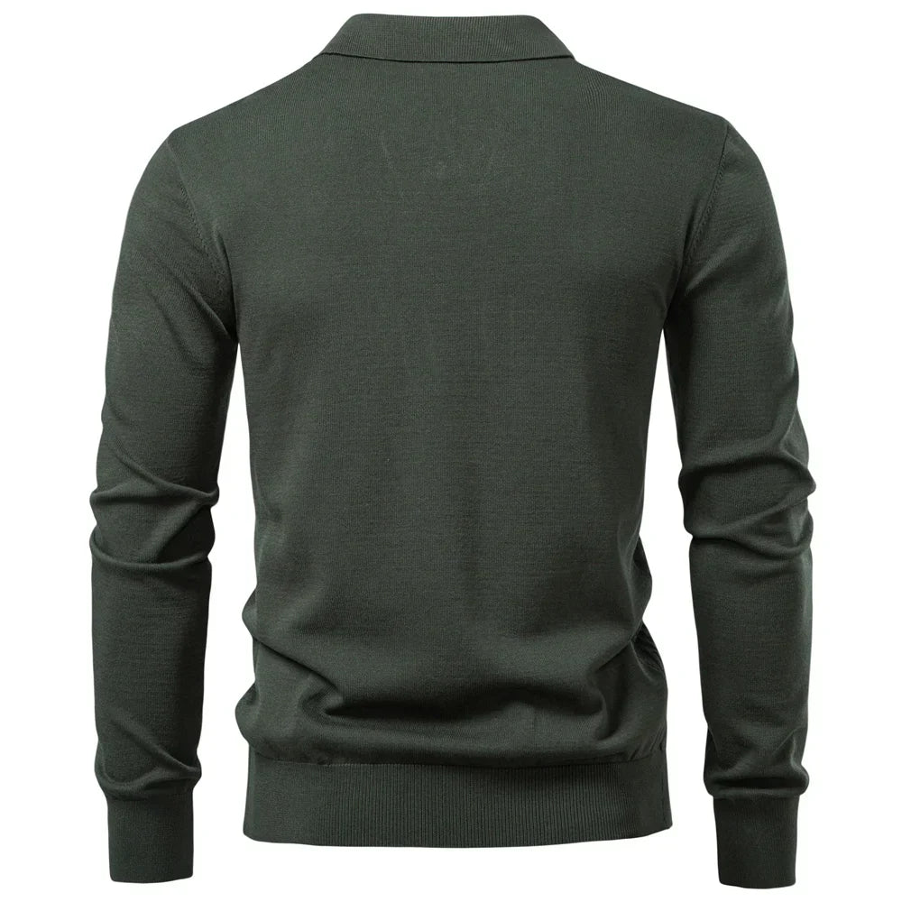2025 Men's Modern Henley Polo Solid Color Long Sleeve Fashion Forward Cut Luxury Business Social Premium Male Top