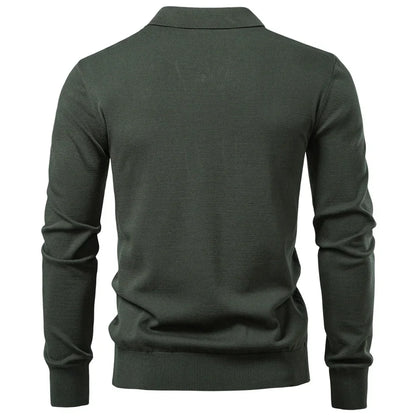 2025 Men's Modern Henley Polo Solid Color Long Sleeve Fashion Forward Cut Luxury Business Social Premium Male Top