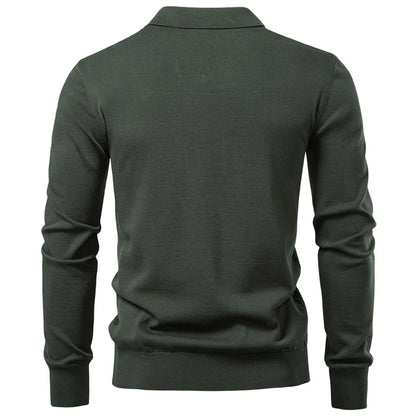 2025 Modern V-neck Polo Men Solid Color Long Sleeve Fashion Forward Cut Luxury Business Social Premium Sweaters Male