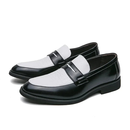 Fashion Color Mixed Mens Party Loafers Black White Business Leather Shoes Luxury Goods Summer New Coffee White Slip-On Shoes