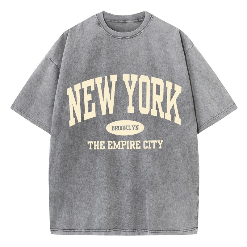 New York Brooklyn Letter Printed Washed T-Shirts Women Cotton Tops Comfortable Distressed O-Neck T Shirts Summer Womans Clothes