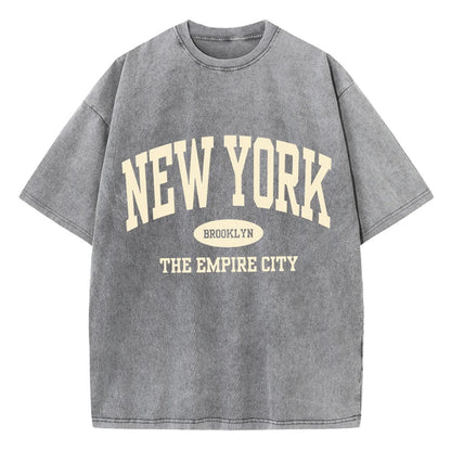 New York Brooklyn Letter Printed Washed T-Shirts Women Cotton Tops Comfortable Distressed O-Neck T Shirts Summer Womans Clothes