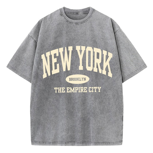 New York Brooklyn Letter Printed Washed T-Shirts Women Cotton Tops Comfortable Distressed O-Neck T Shirts Summer Womans Clothes