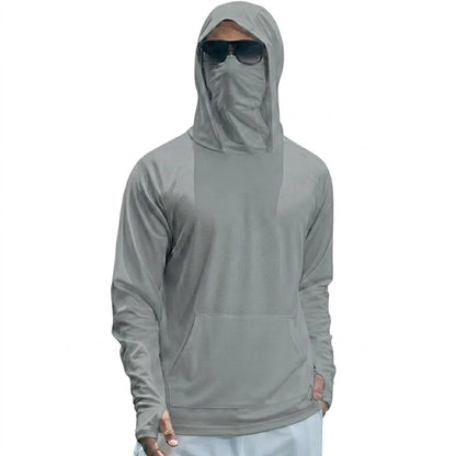Summer UPF50+ Performance Mens T-Shirt Long Sleeve Hoodie Sun Running Quick Dry Shirts Sunscreen Fishing Ice Silk Streetwear