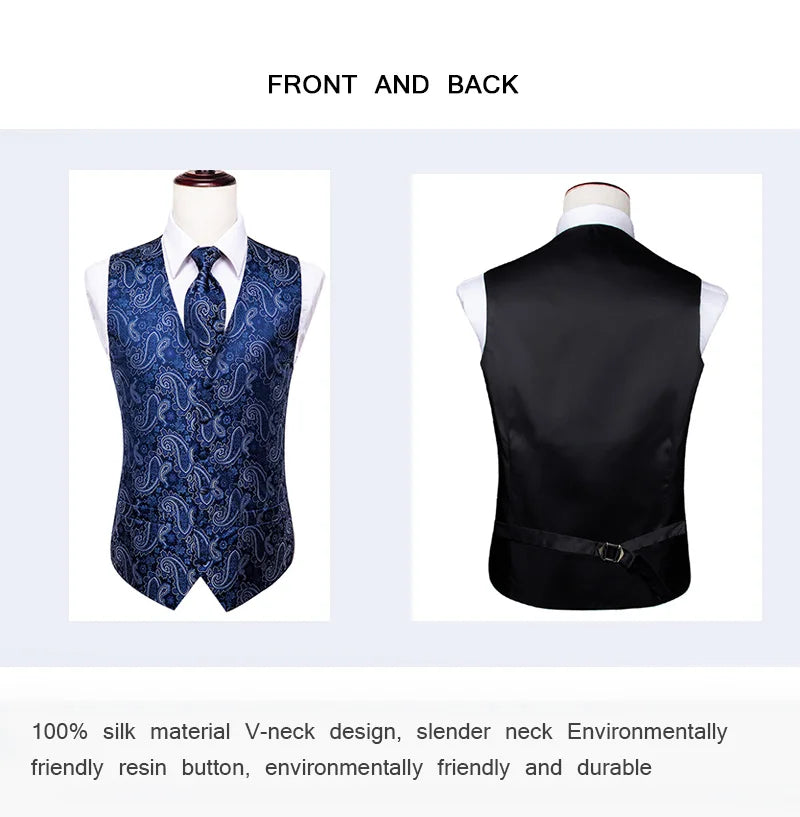 Hi-Tie Solid Voilet Lilac Silk Mens Suit Vest 4PC Woven Waistcoat Tie Pocket Square Cufflink Business Wedding Dress Waist Jacket