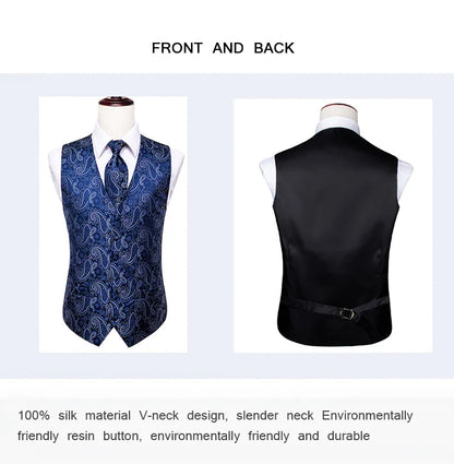 Hi-Tie Solid Voilet Lilac Silk Mens Suit Vest 4PC Woven Waistcoat Tie Pocket Square Cufflink Business Wedding Dress Waist Jacket