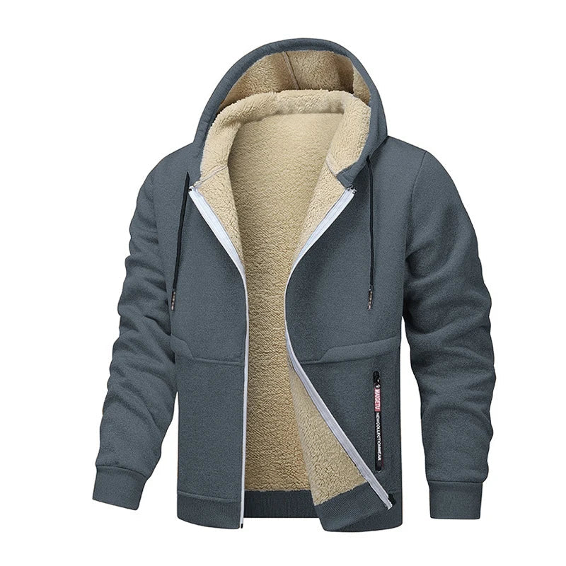 Casual Hoodies for Men Heavyweight Fleece Sweatshirt Thick Sherpa Lined Hooded Zipper Jacket Thick Streetwear Coats