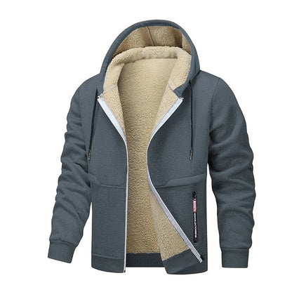Casual Hoodies for Men Heavyweight Fleece Sweatshirt Thick Sherpa Lined Hooded Zipper Jacket Thick Streetwear Coats