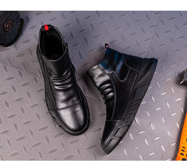 Fashion 2025 Black Leather Safety Work Shoes for Men Indestructible Steel Toe Cap Anti Nail Anti Slip Male Boots Footwear