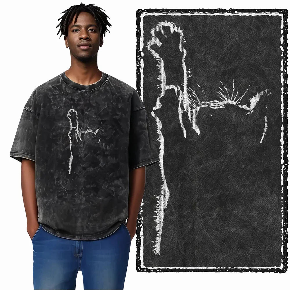 Cat Printed Cotton Acid Washed Exclusive Graphic Unisex T Shirt Cool Streetwear Men Tshirts Big Size Tee for Men