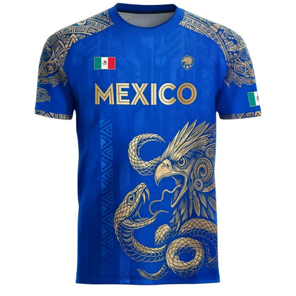 Mexican Flag Printed Men's T-shirt Fun 3D Eagle Pattern Short Sleeve Outdoor Football Sports Casual Top
