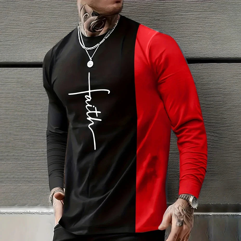 Vintage T Shirt 3D Simple Cross Print Casual Long Sleeve Men's Loose O Neck Comfortable Sweatshirt European Clothing 7Xl