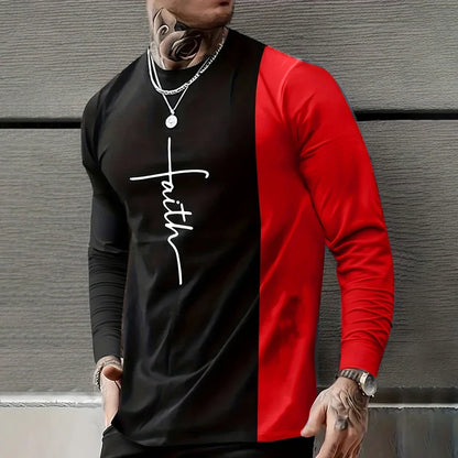 Vintage T Shirt 3D Simple Cross Print Casual Long Sleeve Men's Loose O Neck Comfortable Sweatshirt European Clothing 7Xl