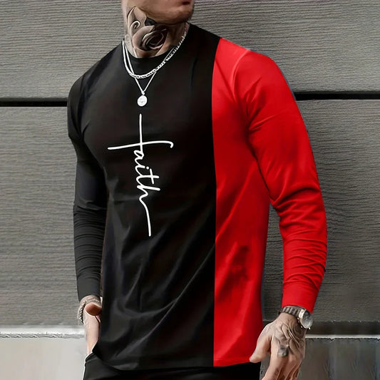 Vintage T Shirt 3D Simple Cross Print Casual Long Sleeve Men's Loose O Neck Comfortable Sweatshirt European Clothing 7Xl