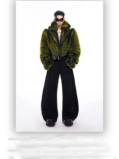 Autumn Winter Cool Handsome Thick Warm Patchwork Faux Fur Coat Men Luxury Designer Clothes Zip Up Fluffy Jacket 2025