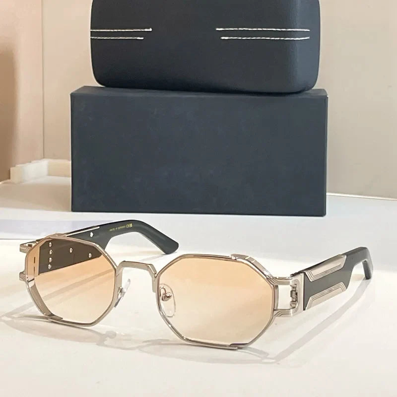 Polygon Rectangle Designer Sunglasses Men Alloy Acetate Germany Brand Trendy High Quality UV400 Classical Vinatge with Case