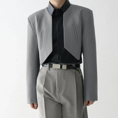 Men Blazer Solid Color Open Stitch Long Sleeve Irregular Thin Suits Men 2024 Streetwear Fashion Casual Crop Coats S-5XL