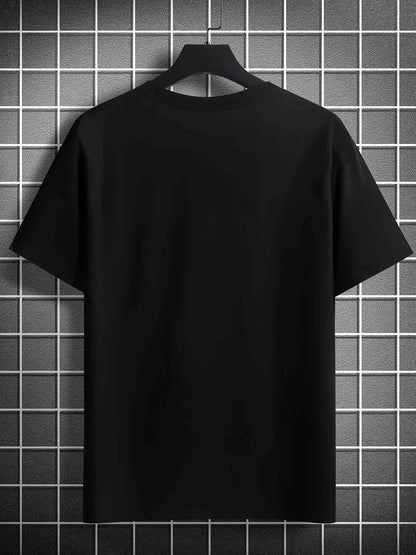 Men's Black Cotton T-shirt, Red Star and "VANSON LEATHERS" Motorcycle Pattern - Casual Round Neck, Short Sleeves