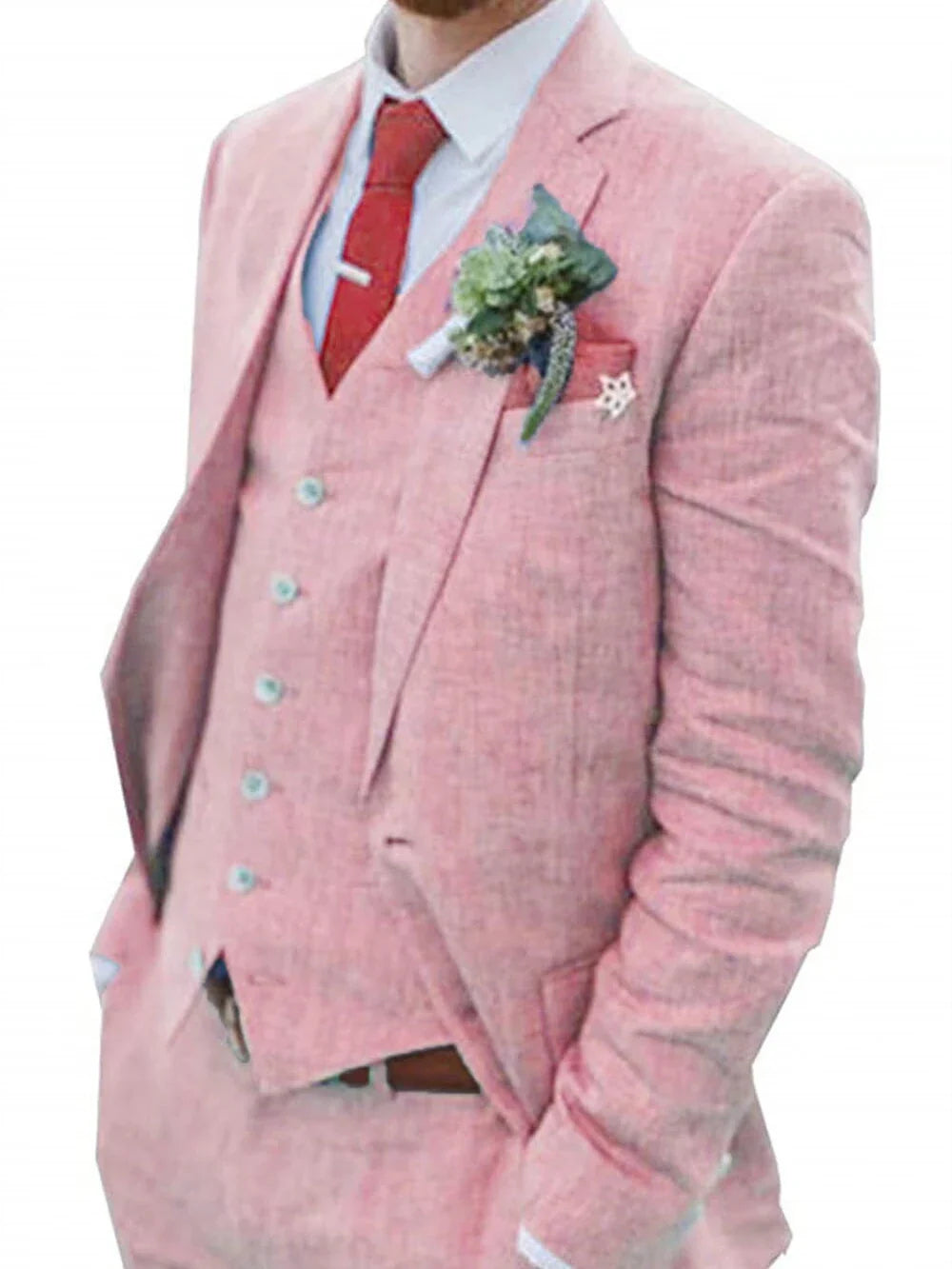 High-End Retro Linen Men Suit Beach Wedding Suit Summer Slim Fit 3 Pieces Light Weight Linen Suit Jacket Vest Pant
