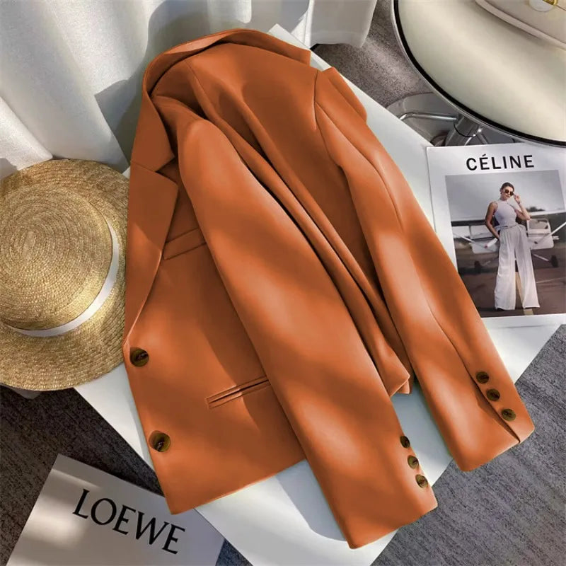 Black Cropped Blazers Woman Trend 2025 New All-match Notched Collar Crop Jacket Women Korean Chic Single Button Suit Coat Tops