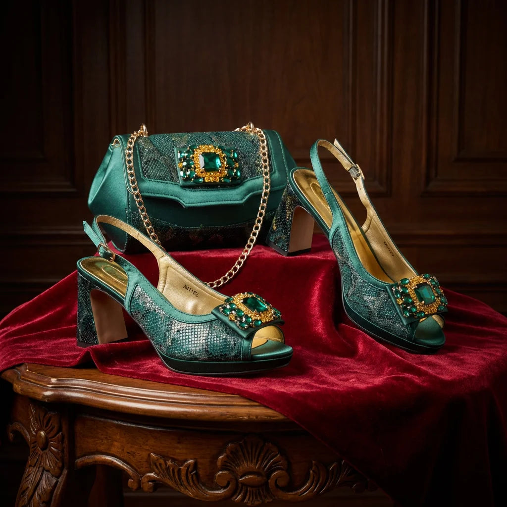 2026 Italian Luxury Rhinestone Taro Royal Blue Open Toe High Heel Shoe And Bag Set for Women - Perfect for Parties Wedding
