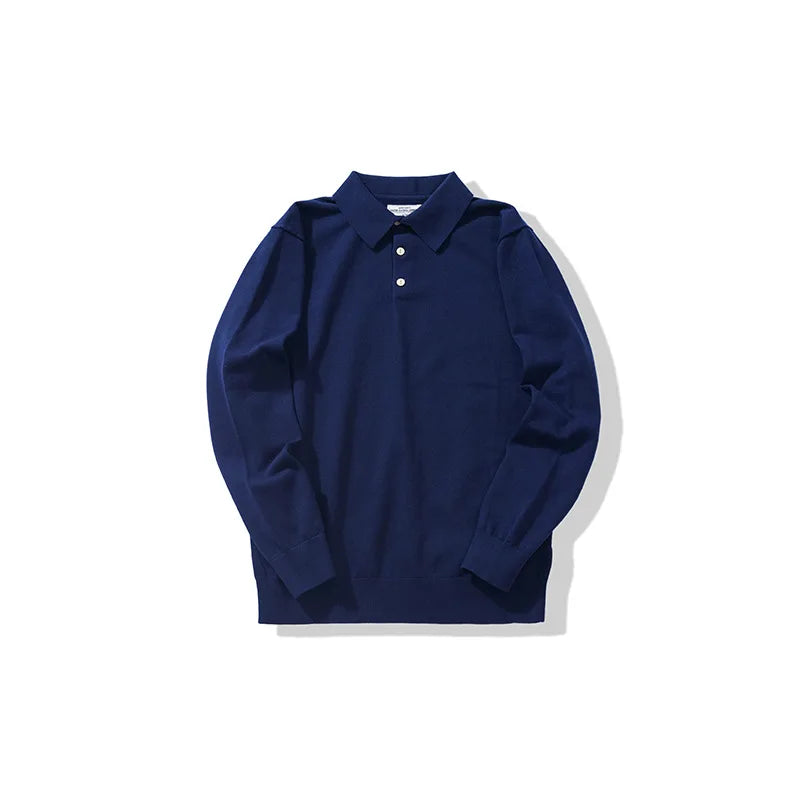 New American Retro Lapel Knitted POLO Shirt Pure Cotton Sweater Pullover Bottoming Casual Sweater Long Sleeve Men