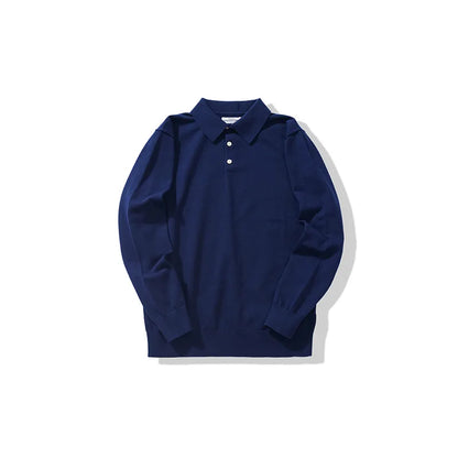 New American Retro Lapel Knitted POLO Shirt Pure Cotton Sweater Pullover Bottoming Casual Sweater Long Sleeve Men