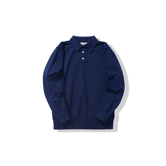 New American Retro Lapel Knitted POLO Shirt Pure Cotton Sweater Pullover Bottoming Casual Sweater Long Sleeve Men
