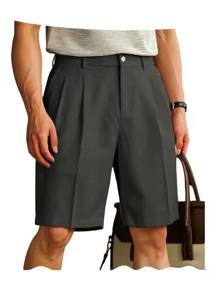 Men's Shorts Casual Pleated Dress Elastic Waist Multi Pockets Classic-Fit Golf Shorts for Men Cotton Summer Formal Shorts Sports