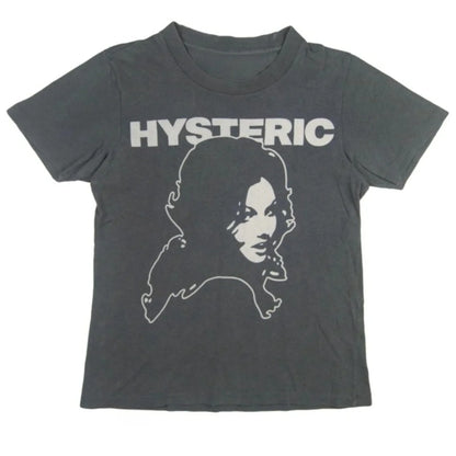 Hysteric Glamour 90s Retro Style Charcoal Reprint T Shirt for Men Women Y2k Graphic Short Sleeve Shirt Unisex Men Women Summer