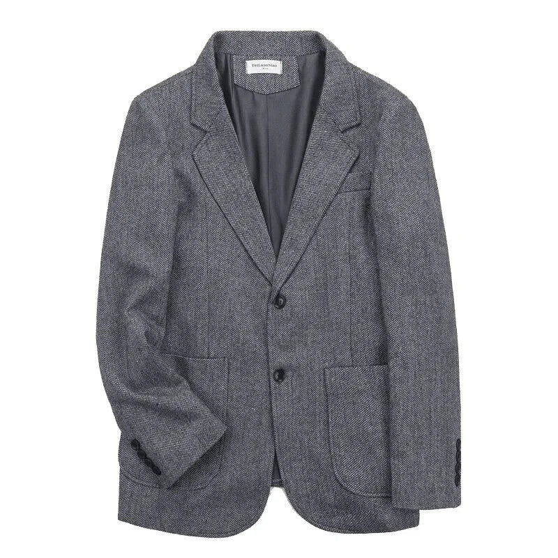 Retro British Tweed Men's Woolen Outwear Brown Wool Tweed Suit Herringbone Pattern Autumn and Winter Slim Fit Suit