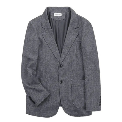 Retro British Tweed Men's Woolen Outwear Brown Wool Tweed Suit Herringbone Pattern Autumn and Winter Slim Fit Suit