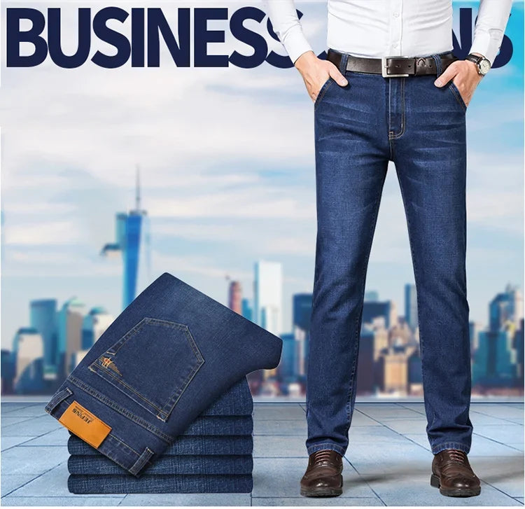 Plus Size 28-46 Spring Autumn Classic Business Trousers Male Brand Men's Fashion Casual Jeans Straight Elasticity Denim Pants