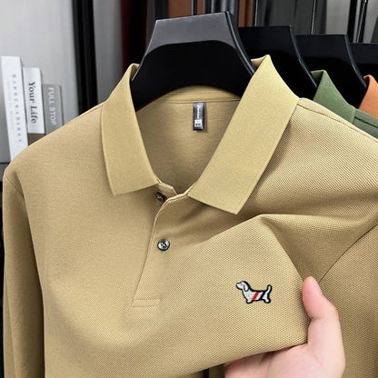 Fashion brand autumn new men's top casual warm 100% cotton long sleeved Polo shirt