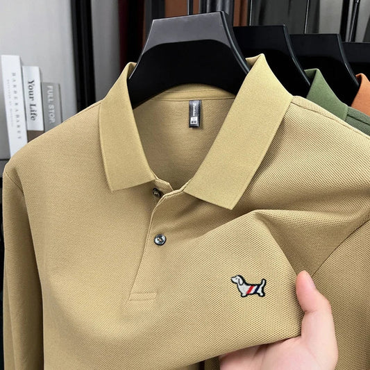 Fashion brand autumn new men's top casual warm 100% cotton long sleeved Polo shirt