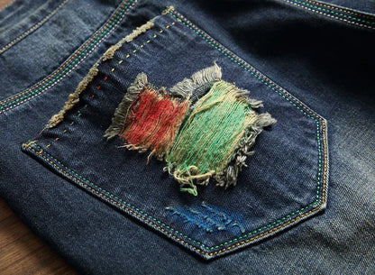 2026 New Men's Yellow Jeans, Blue Stretch Biker Trousers, Broken Hole Jeans, Fashion Popular Men Denim Pants Big Size 29-42