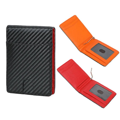 Portefeuille Homme en Cuir PU et Fibre de Carbone Slim Anti-RFID, Porte-billets Bifold, Porte-cartes de Crédit Minimaliste pour Poche Avant