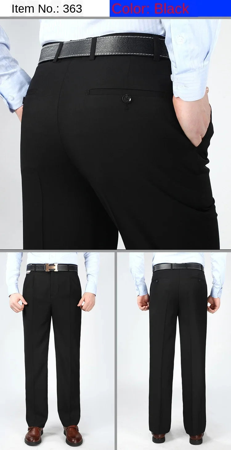High Waist Double Pleated Men Suit Pants Summer Black Straight Office Formal Dress Trouser for Man Black Gray Size 40 42 44