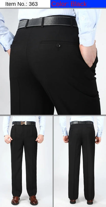 High Waist Double Pleated Men Suit Pants Summer Black Straight Office Formal Dress Trouser for Man Black Gray Size 40 42 44